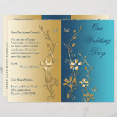 Teal and Gold Floral Wedding Program (Front/Back)
