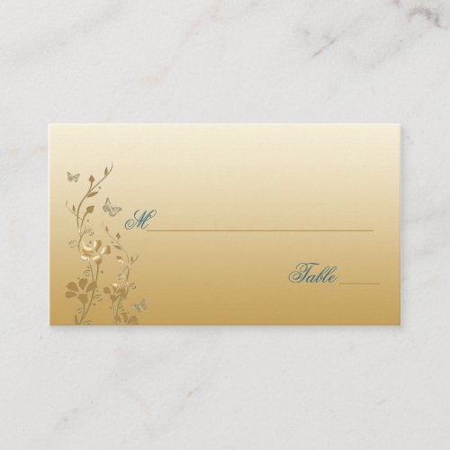 Teal and Gold Floral with Butterflies Placecards Business Card Template