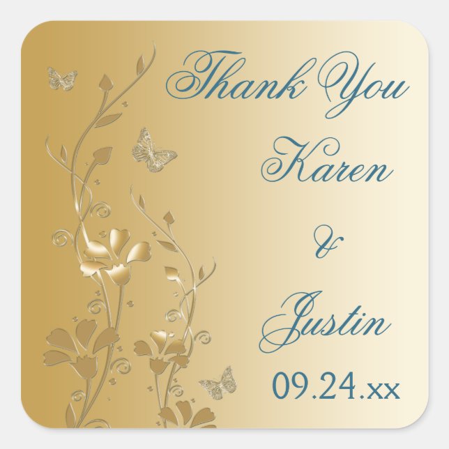 Teal and Gold Floral with Butterflies Sticker (Front)