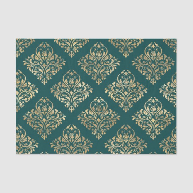 Teal and Gold Foil Antique Pattern Tissue Paper (Front)