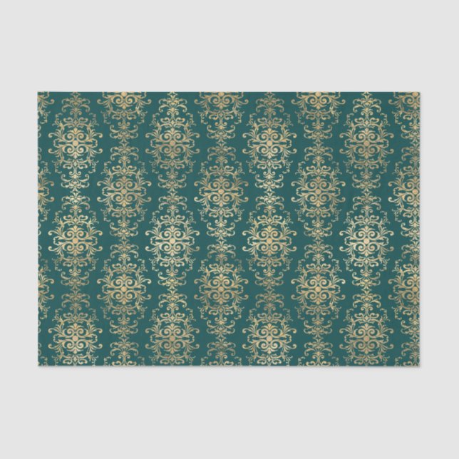 Teal and Gold Foil Antique Tissue Paper (Front)