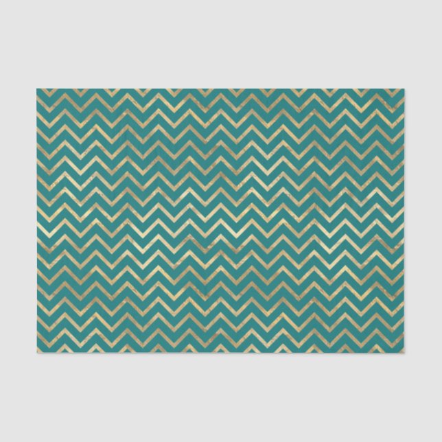 Teal and Gold Foil Chevron Tissue Paper (Front)