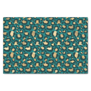 Teal and Gold Foil Leopard Spots Tissue Paper