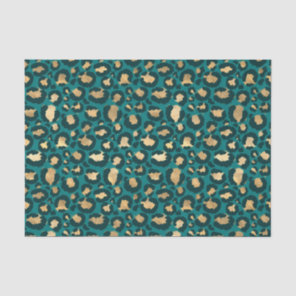 Teal and Gold Foil Leopard Spots Tissue Paper