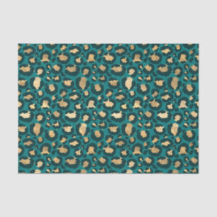 Teal and Gold Foil Leopard Spots Tissue Paper