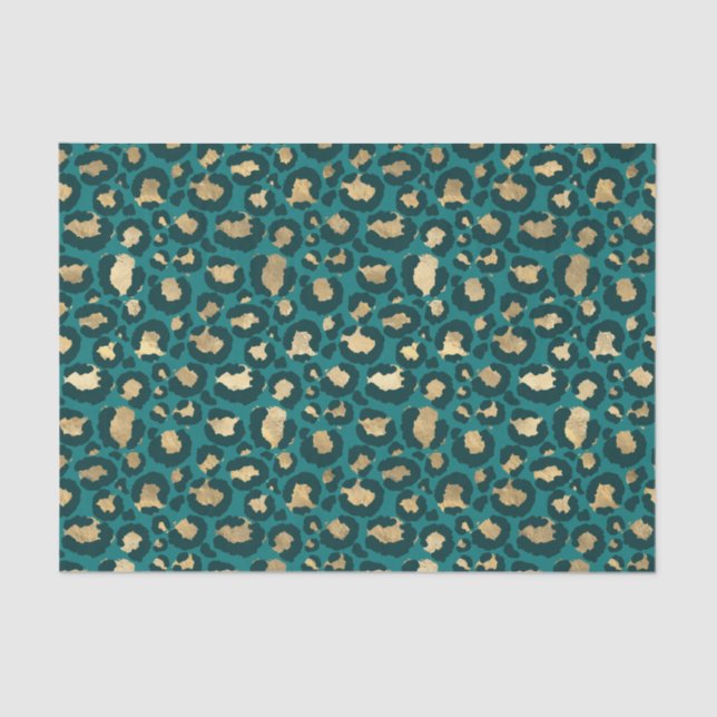 Teal and Gold Foil Leopard Spots Tissue Paper (Front)