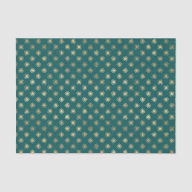 Teal and Gold Foil Star Pattern Tissue Paper (Front)