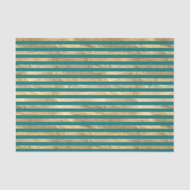 Teal and Gold Foil Stripes Tissue Paper (Front)