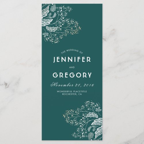 Teal and Gold Foliage Wedding Programs - Emerald and gold effect baby's breath flowers elegant wedding programs