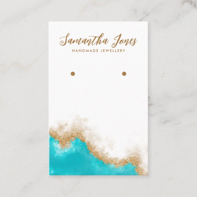  Teal and Gold Gem Chic Jewelry Earrings Display Business Card (Front)