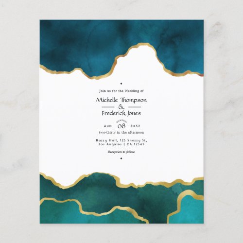 Teal and Gold Geode Agate Stone Wedding Flyer