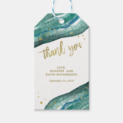 Teal and Gold Geode Wedding Favor Thank You Gift Tags