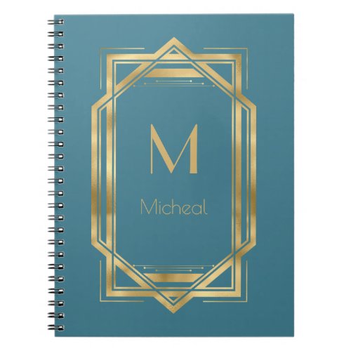 Teal and Gold Geometric  Monogram  Name    Notebook