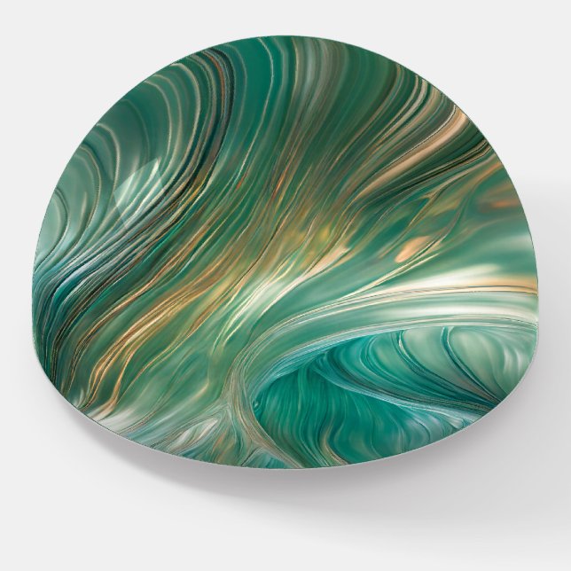 Teal and Gold Glassy Swirl Paperweight (Angled)