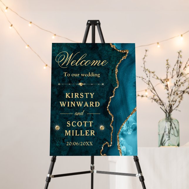Teal and Gold Glitter Agate and marble Wedding Foam Board (In Situ (Stand))