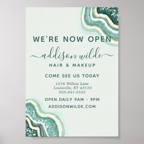 Teal And Gold Glitter Agate Geode Business Poster