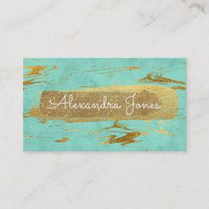 Teal and Gold Glitter and Sparkle Marble Business Card