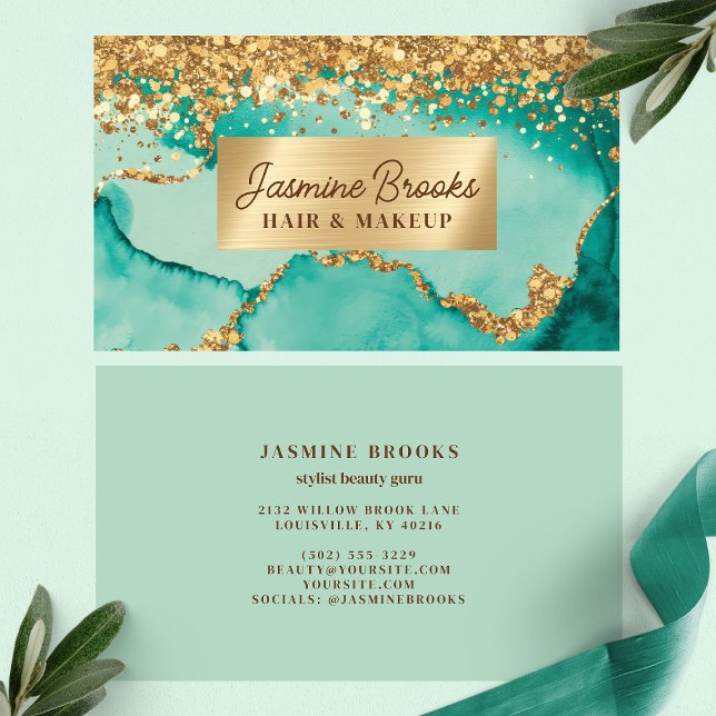 Teal And Gold Glitter Glam Business Card (Creator Uploaded)