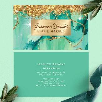 Teal And Gold Glitter Glam Watercolor