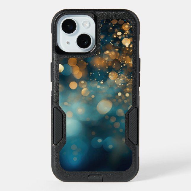 Teal and Gold Glitter iPhone 15 Case (Back)