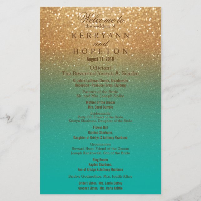 Teal and Gold Glitter - Program (Front)