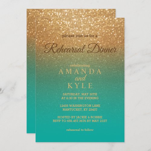 Teal and Gold Glitter _ Rehearsal Dinner Invitation