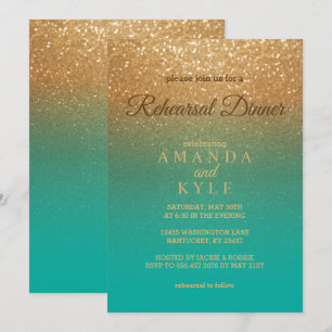 Teal and Gold Glitter - Rehearsal Dinner Invitation