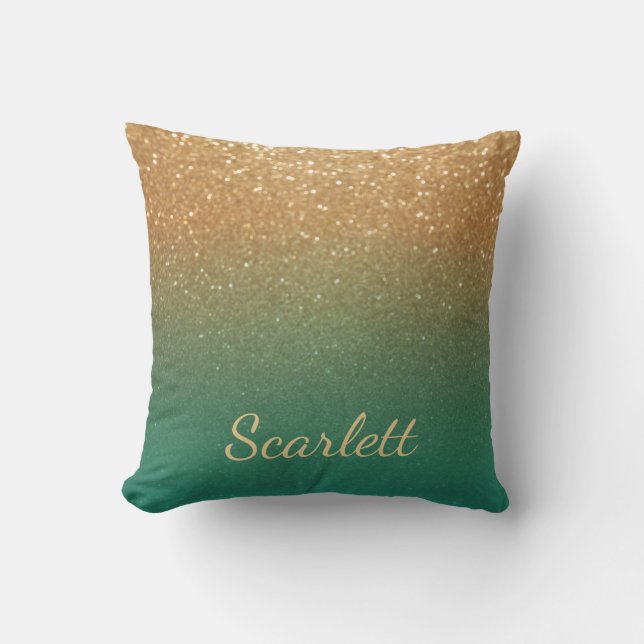Teal and Gold Glitter Throw Pillow (Front)