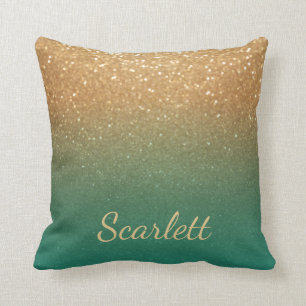Teal and Gold Glitter Throw Pillow