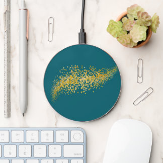 Teal and Gold Glitter Wireless Charger