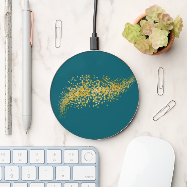 Teal and Gold Glitter Wireless Charger (Desk)