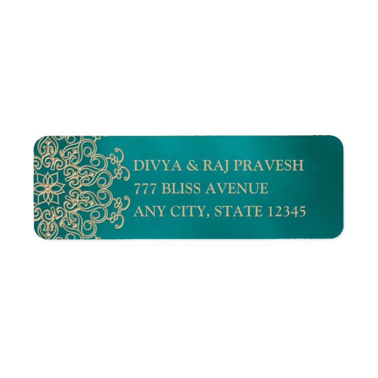 TEAL AND GOLD INDIAN INSPIRED ADDRESS LABE…