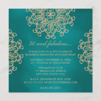 TEAL AND GOLD INDIAN INSPIRED BIRTHDAY INVITATION