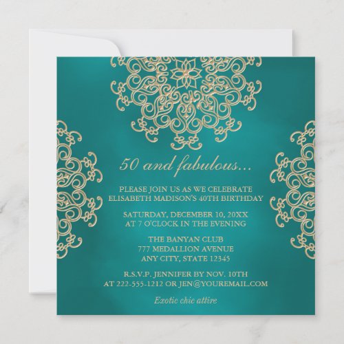 TEAL AND GOLD INDIAN INSPIRED BIRTHDAY INVITATION