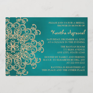 Teal and Gold Indian Inspired Bridal Shower Invitation