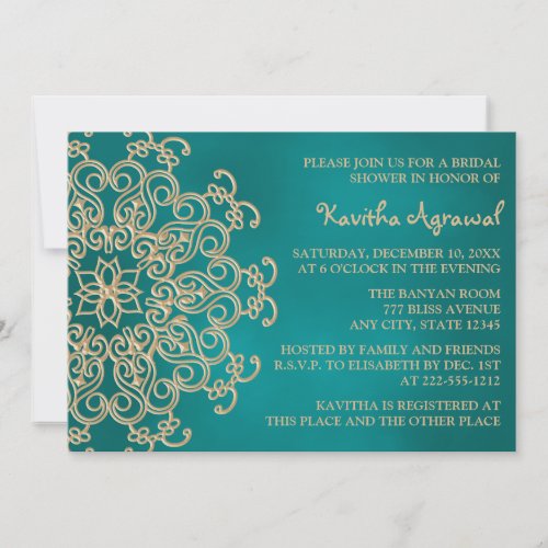 Teal and Gold Indian Inspired Bridal Shower Invitation