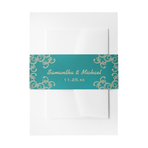 Teal and Gold Indian Inspired Invitation Belly Band