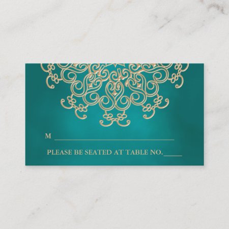 Teal And Gold Indian Inspired Seating Place Card