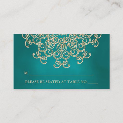 Customizable Teal and Gold Indian Inspired Seating Place Card Business Card