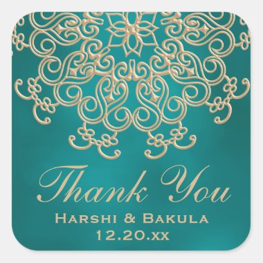 TEAL AND GOLD INDIAN INSPIRED THANK YOU LABEL