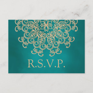 TEAL AND GOLD INDIAN RESPONSE RSVP CARD