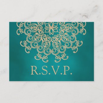 Teal And Gold Indian Response Rsvp Card by OccasionInvitations at Zazzle