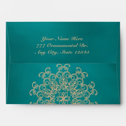 TEAL AND GOLD INDIAN STYLE ENVELOPE