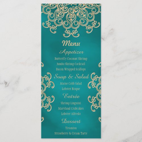 Teal and Gold Indian Style Menu Cards