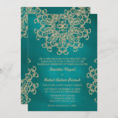 TEAL AND GOLD INDIAN STYLE WEDDING INVITATION (Front/Back)
