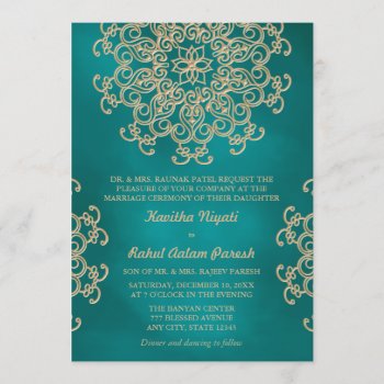 Teal And Gold Indian Style Wedding Invitation by OccasionInvitations at Zazzle
