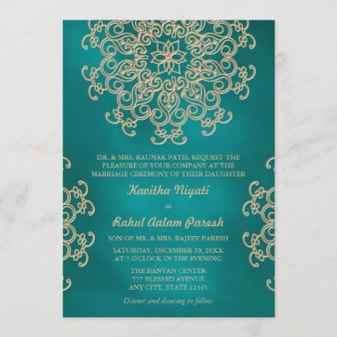 TEAL AND GOLD INDIAN STYLE WEDDING INVITATION