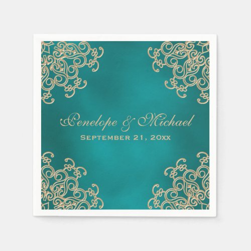 Teal and Gold Indian Style Wedding Paper Napkins