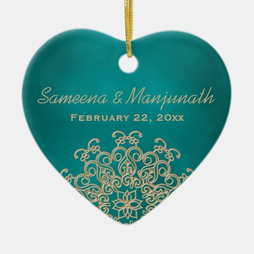 Teal and Gold Indian Style Wedding Party Favor Ceramic Ornament