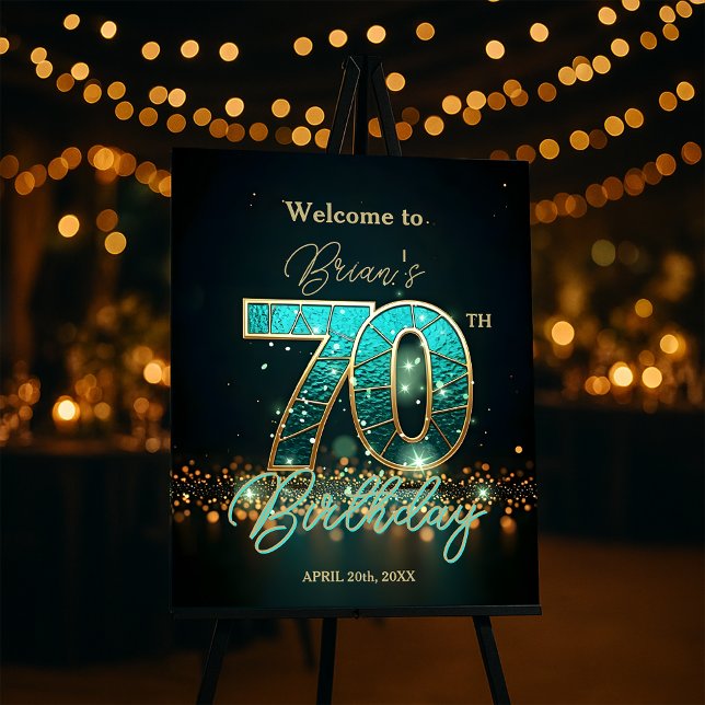 Teal and Gold Jewel Diamond 70th Birthday Welcome Foam Board (Creator Uploaded)